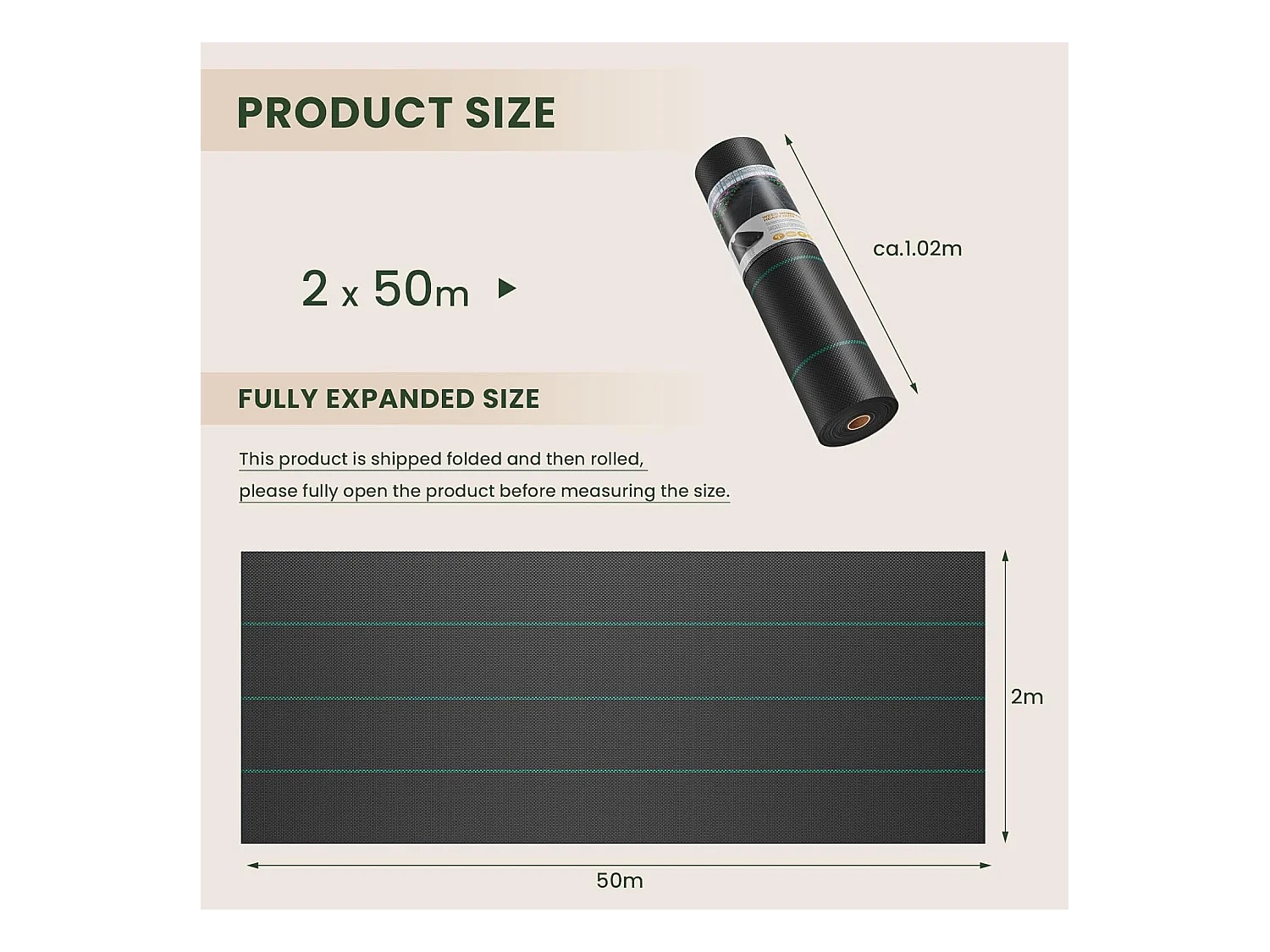 Manulching tela contro erbacce per serra, patio, giardini - tessuto permeabile con acqua anti -uv - 2x50m