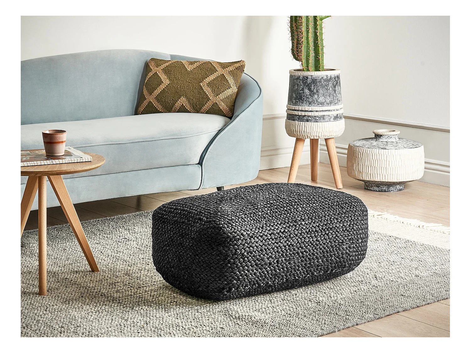 Pouf ISARDA Jute Schwarz 40 cm 70 cm 20 cm