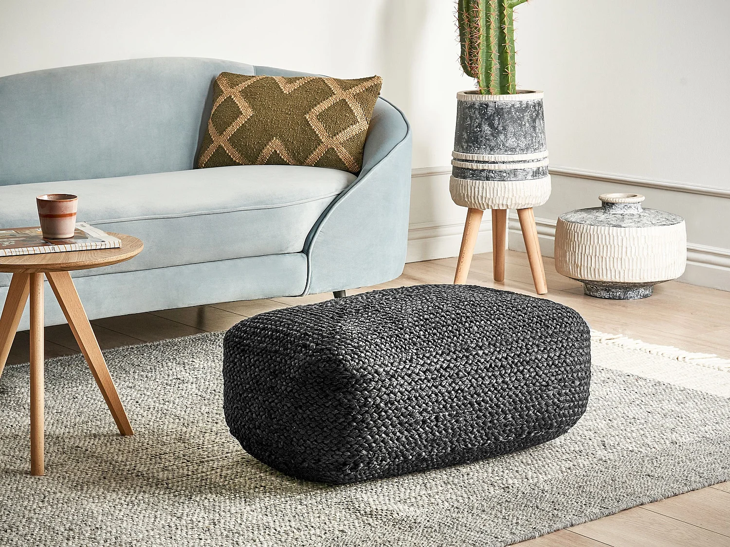 Pouf ISARDA Jute Noir 40 cm 70 cm 20 cm