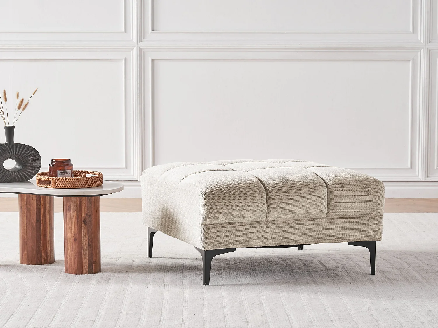 Ottomane Stoff beige rechteckig 88 x 80 cm Fußablage Alnes