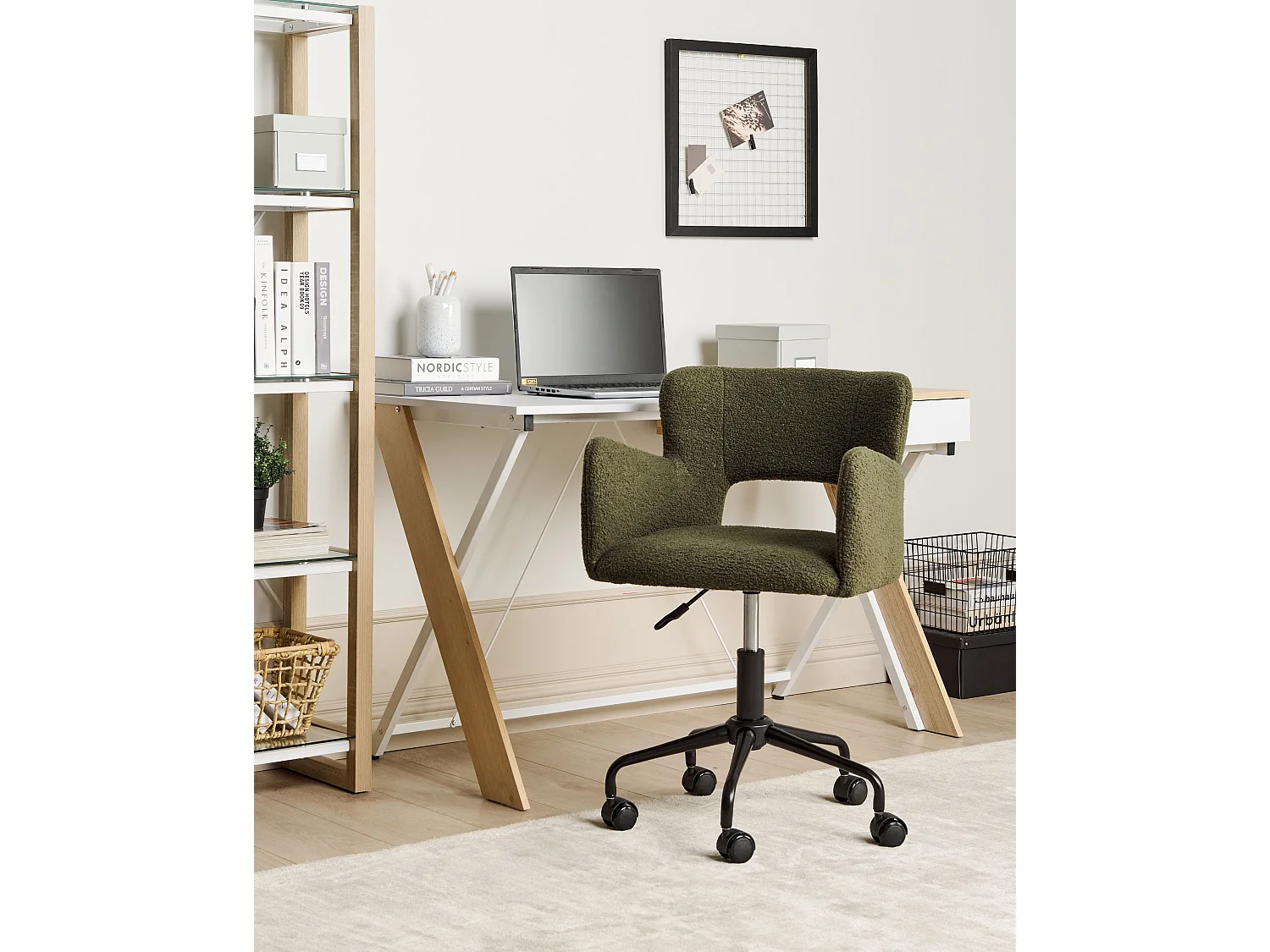 Chaise de bureau SANILAC Bouclé Vert foncé
