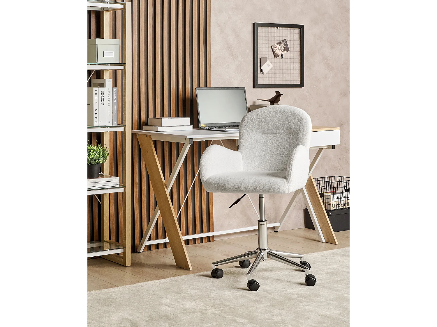 Chaise de bureau PRIDDY Bouclé Blanc cassé