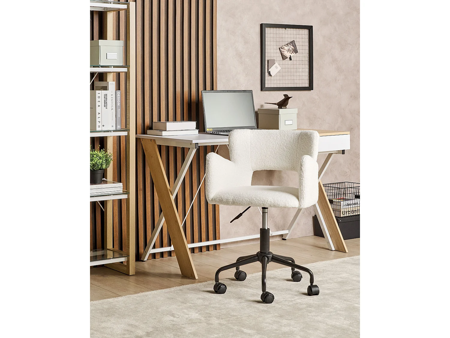Chaise de bureau SANILAC Bouclé Blanc cassé