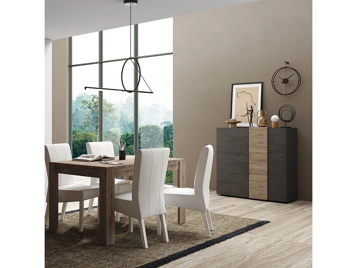 VESUVIO TITANE - Ensemble Séjour Gris Anthracite et Aspect Bois Finition Cadiz