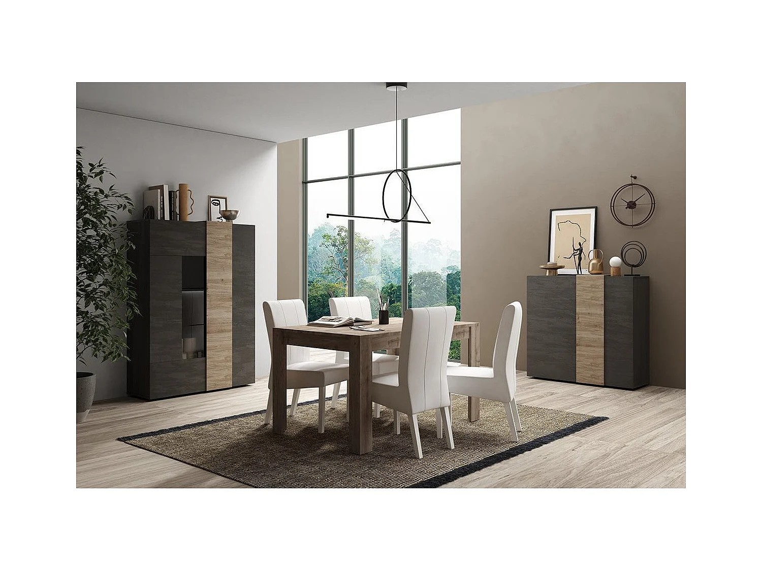 VESUVIO TITANE - Ensemble Séjour Gris Anthracite et Aspect Bois Finition Cadiz