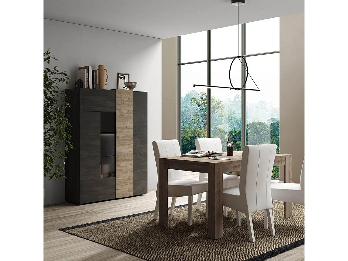 VESUVIO TITANE - Ensemble Séjour Gris Anthracite et Aspect Bois Finition Cadiz