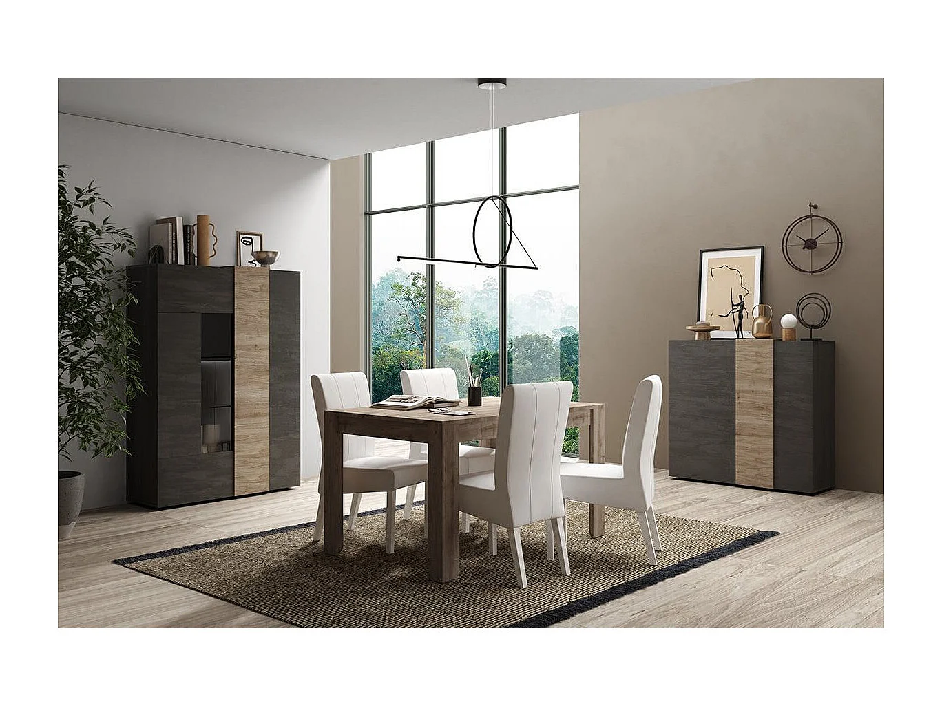 VESUVIO TITANE - Ensemble Séjour Gris Anthracite et Aspect Bois Finition Cadiz