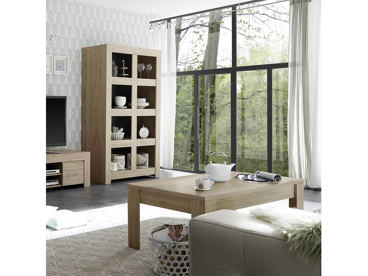 FIRMIN - Ensemble Salon Table basse + Meuble TV + Etagère Aspect Bois Finition Cadiz