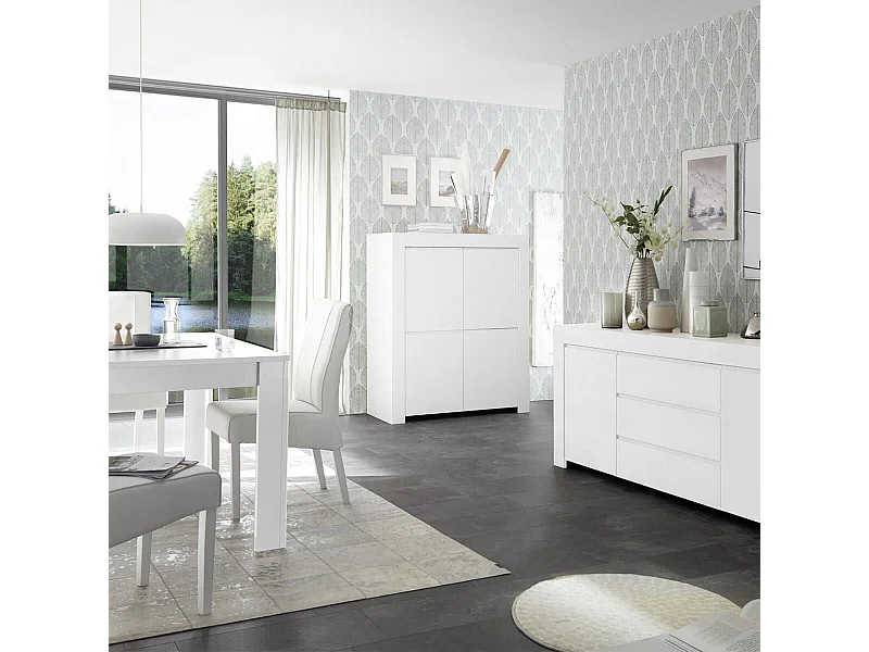 FIRMIN - Séjour avec Buffet 2 Portes 3 Tiroirs Blanc Finition Mat