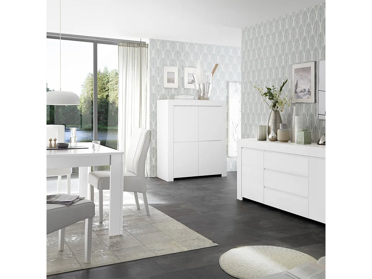 FIRMIN - Séjour avec Buffet 2 Portes 3 Tiroirs Blanc Finition Mat