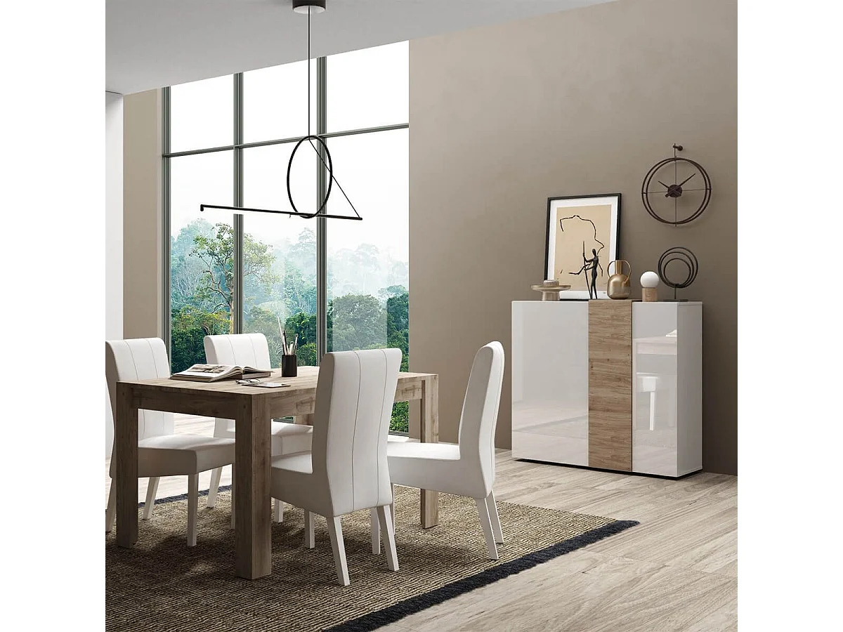 VESUVIO BLANC - Ensemble Séjour Blanc et Aspect Bois Finition Cadiz