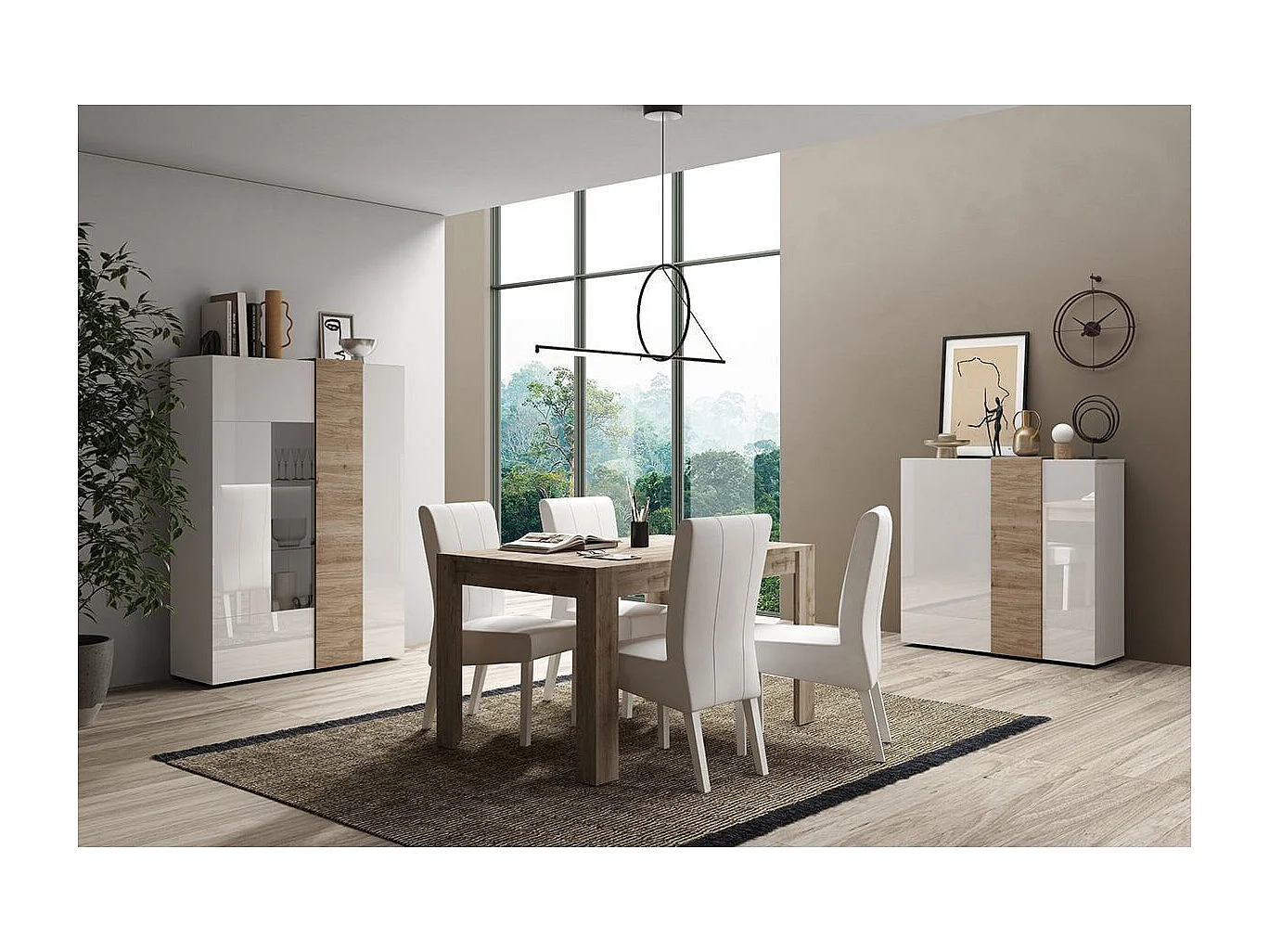 VESUVIO BLANC - Ensemble Séjour Blanc et Aspect Bois Finition Cadiz