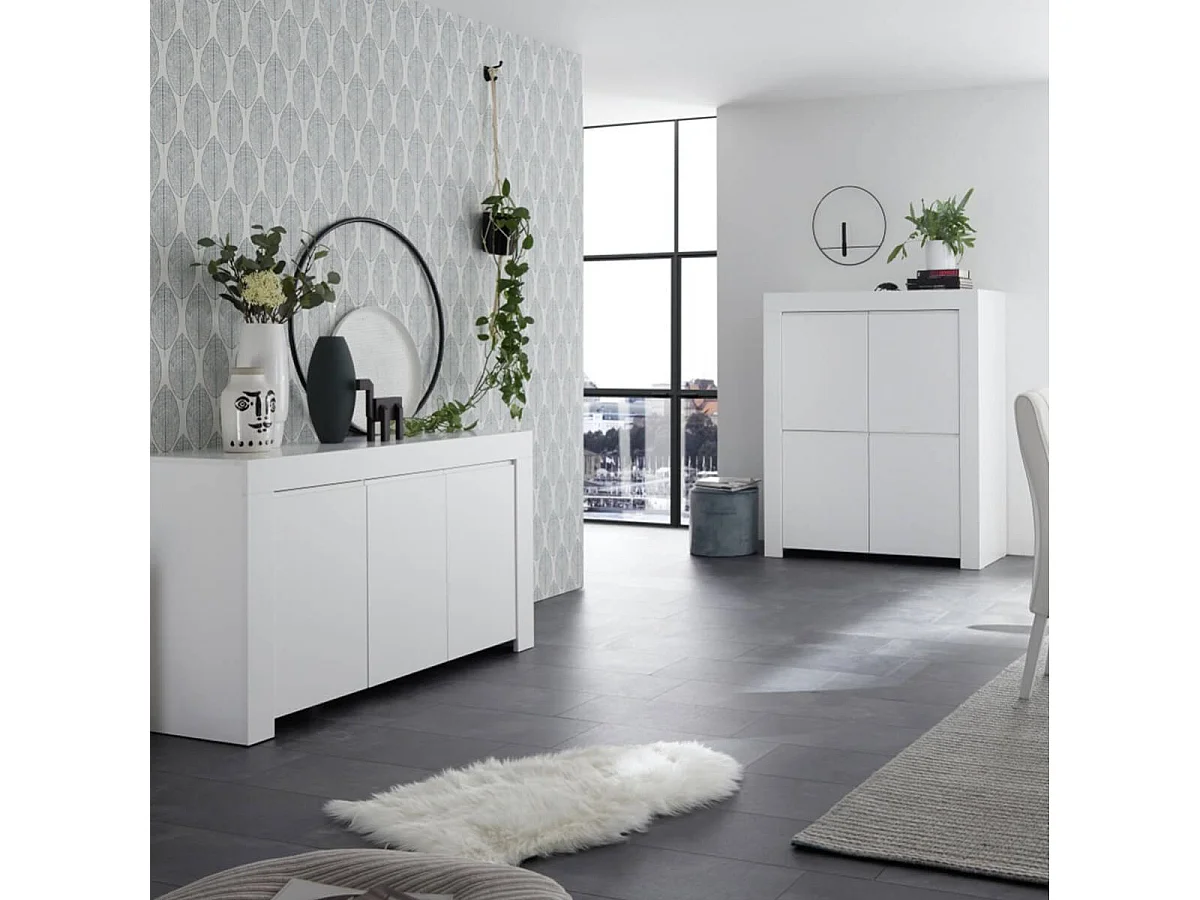 FIRMIN - Séjour avec Buffet 3 Portes Blanc Finition Mat