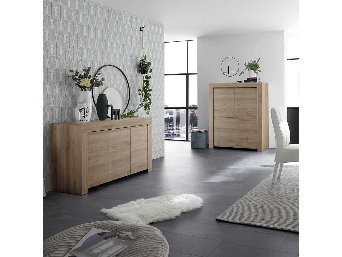 FIRMIN - Séjour avec Buffet 3 Portes Aspect Bois Finition Cadiz