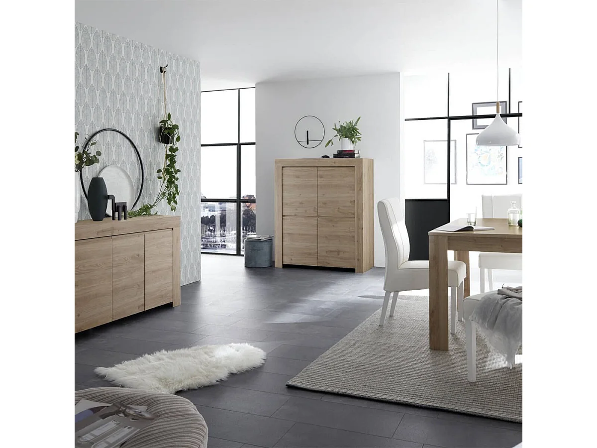 FIRMIN - Séjour avec Buffet 3 Portes Aspect Bois Finition Cadiz