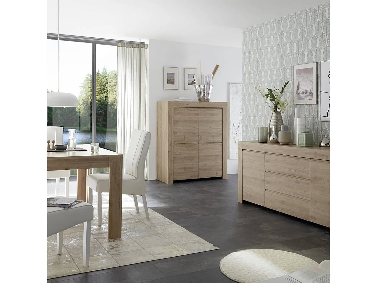 FIRMIN - Séjour avec Buffet 2 Portes 3 Tiroirs Aspect Bois Finition Cadiz