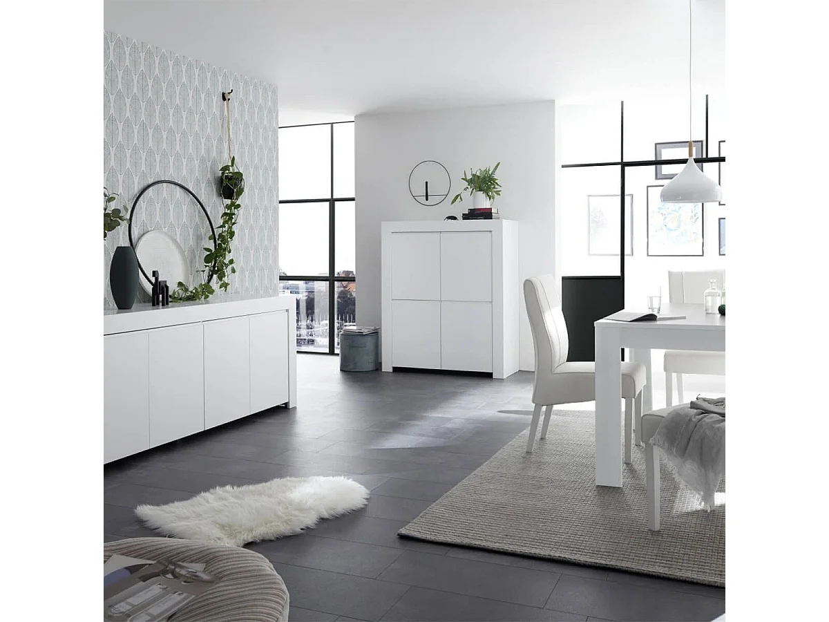 FIRMIN - Séjour avec Buffet 4 Portes Blanc Finition Mat