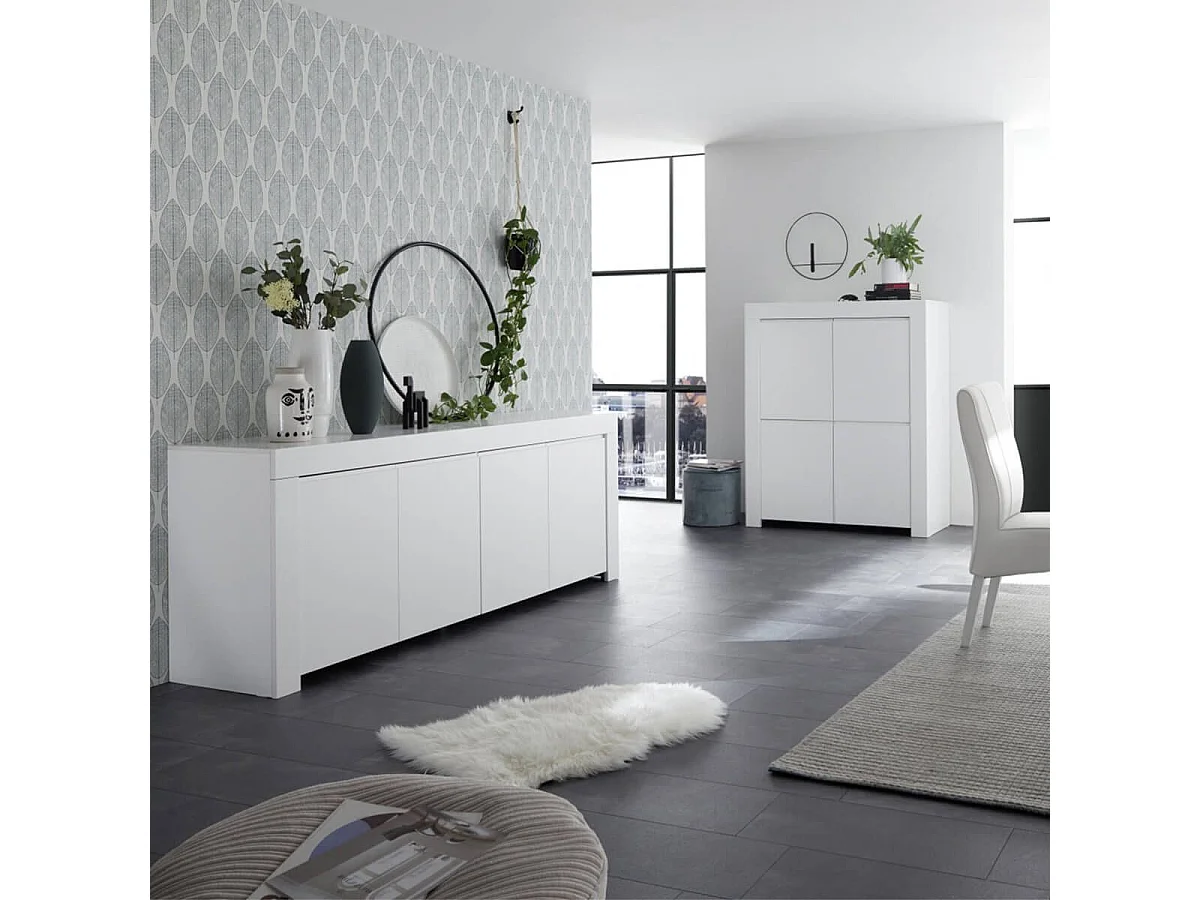 FIRMIN - Séjour avec Buffet 4 Portes Blanc Finition Mat