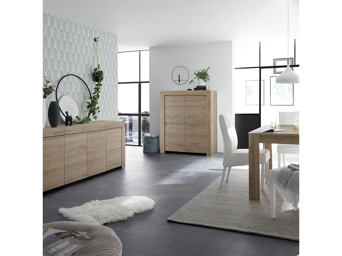 FIRMIN - Séjour avec Buffet 4 Portes Aspect Bois Finition Cadiz