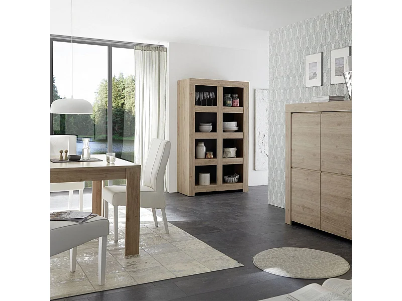 FIRMIN - Séjour avec Rangement 4 Portes + Etagère Aspect Bois Finition Cadiz