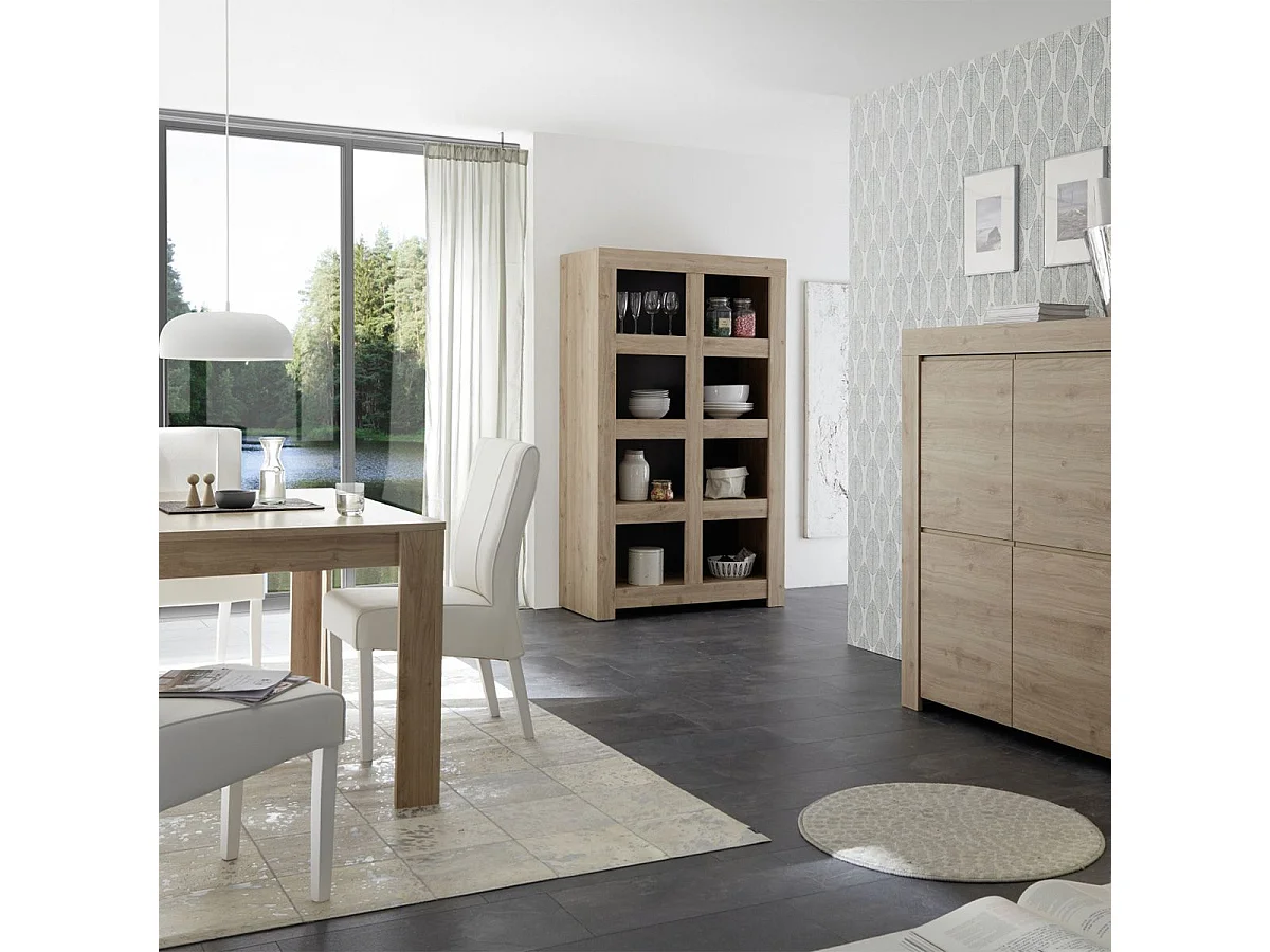 FIRMIN - Séjour avec Rangement 4 Portes + Etagère Aspect Bois Finition Cadiz