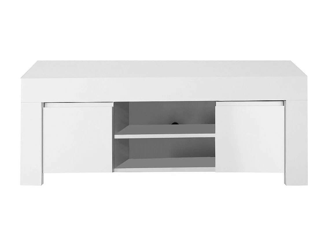 FIRMIN - Ensemble Salon Table basse + Meuble TV + Etagère Blanc Finition Mat