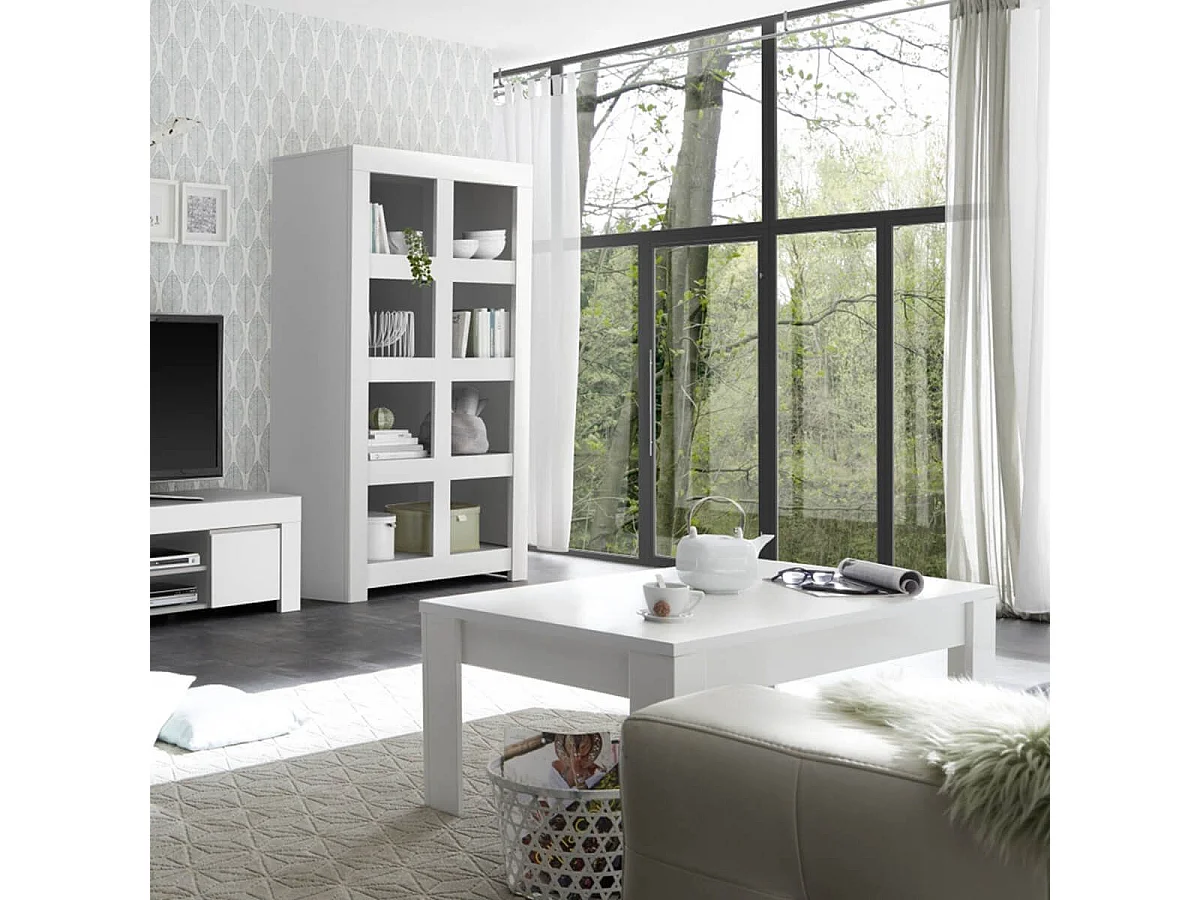 FIRMIN - Ensemble Salon Table basse + Meuble TV + Etagère Blanc Finition Mat