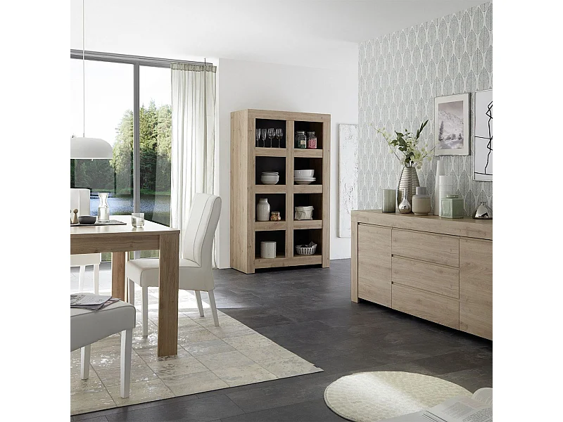FIRMIN - Séjour avec Buffet 2 Portes 3 Tiroirs + Etagère Aspect Bois Finition Cadiz