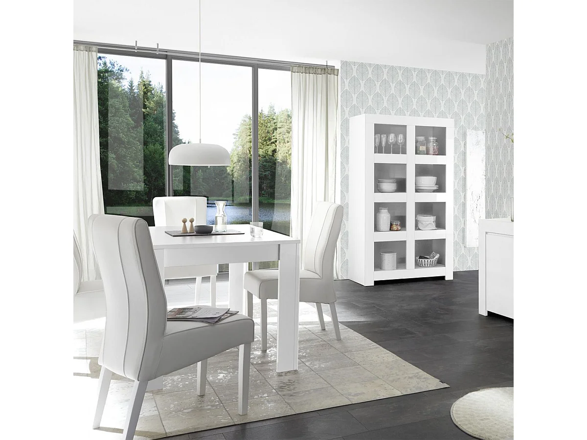 FIRMIN - Séjour avec Buffet 2 Portes 3 Tiroirs + Etagère Blanc Finition Mat