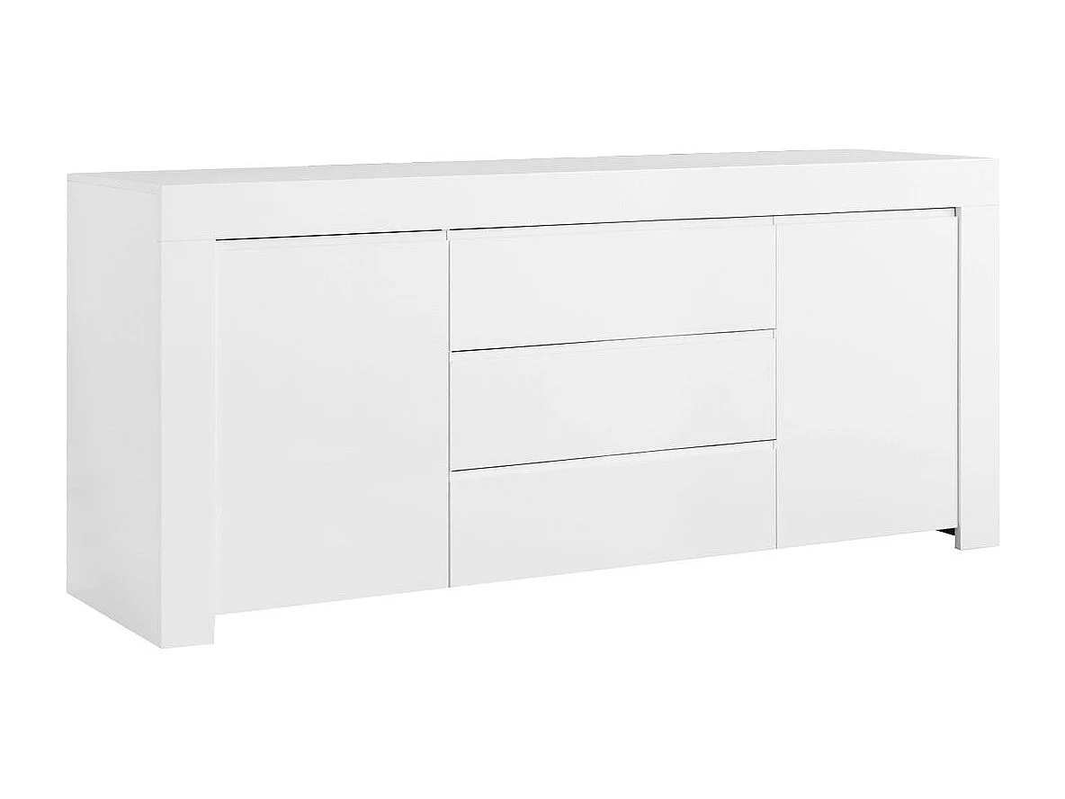 FIRMIN - Séjour avec Buffet 2 Portes 3 Tiroirs + Etagère Blanc Finition Mat