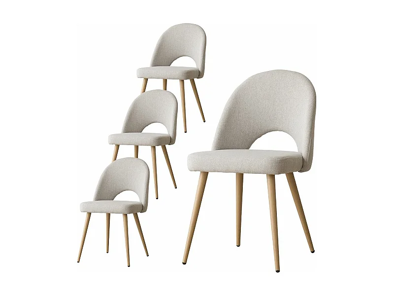 Pack de 4 chaises en tissu et bois Beige 52x85