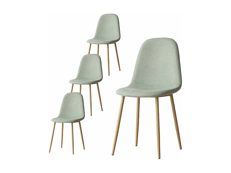 Pack de 4 chaises en tissu et bois Bleu Aigue-marine 44x88