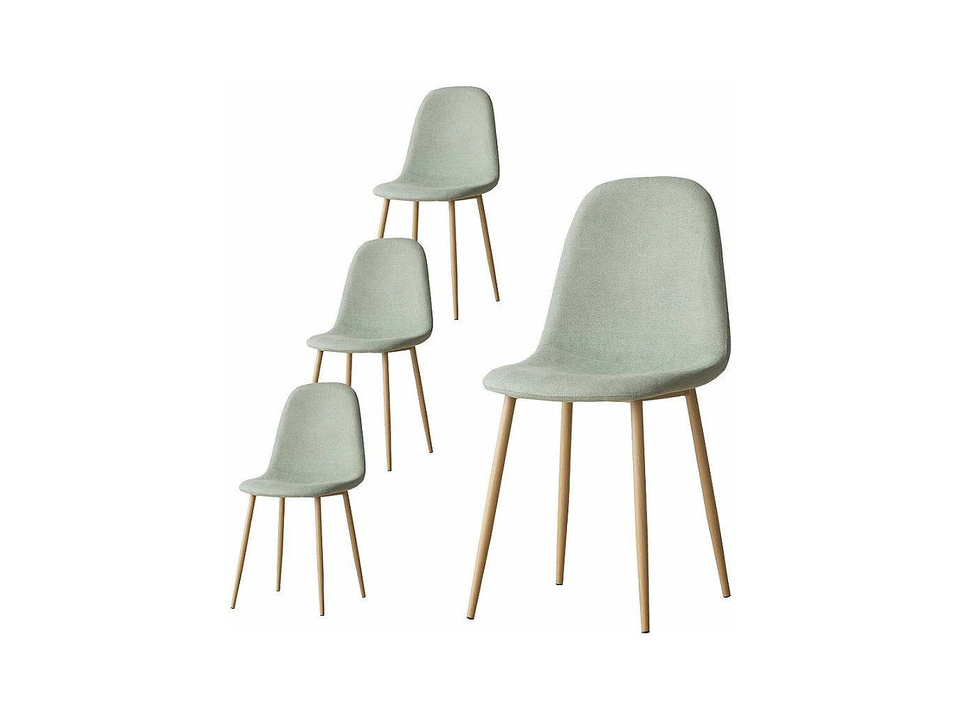 Pack de 4 chaises en tissu et bois Bleu Aigue-marine 44x88