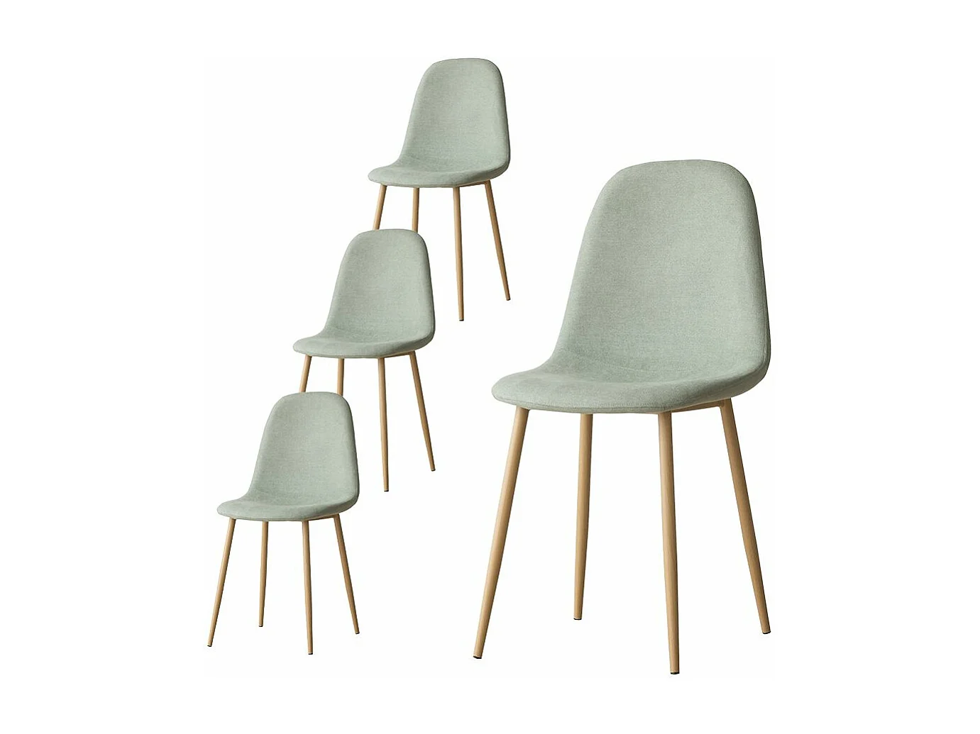 Pack de 4 chaises en tissu et bois Bleu Aigue-marine 44x88