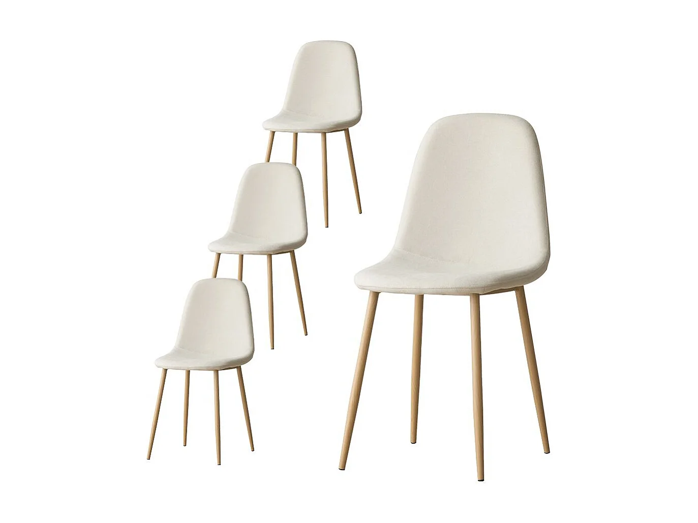 Pack de 4 chaises en tissu et bois Beige (623) 44x88