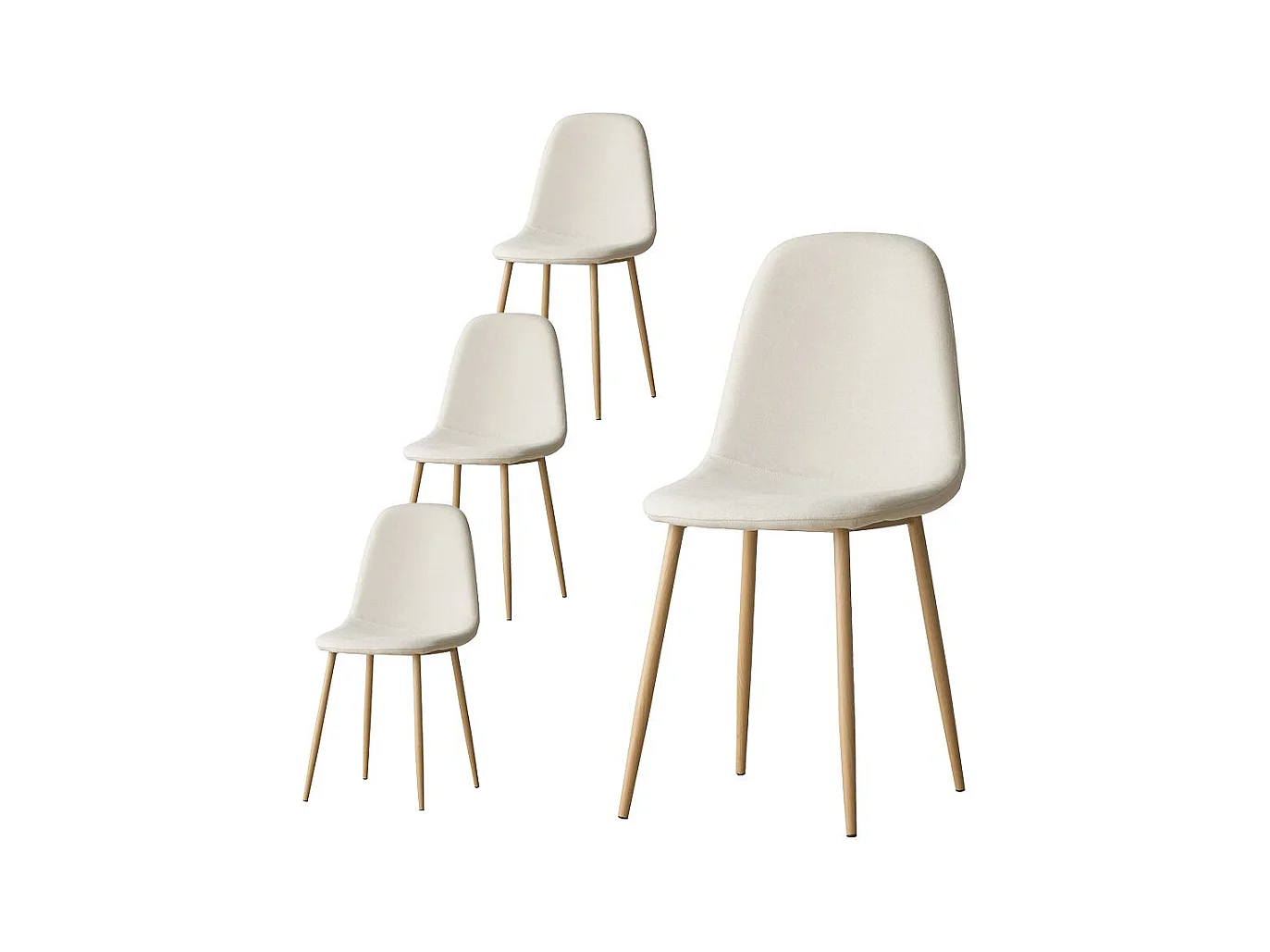 Pack de 4 chaises en tissu et bois Beige (623) 44x88