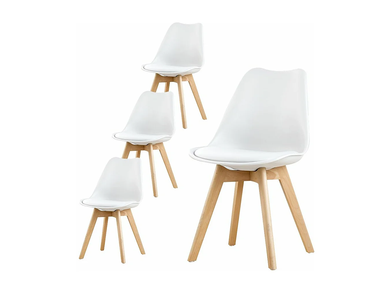 Pack de 4 chaises plastique et pieds en bois blanc 48x82