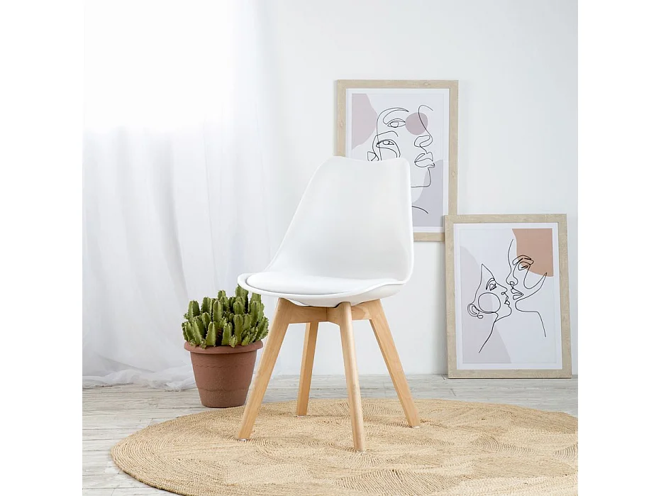 Pack de 4 chaises plastique et pieds en bois blanc 48x82