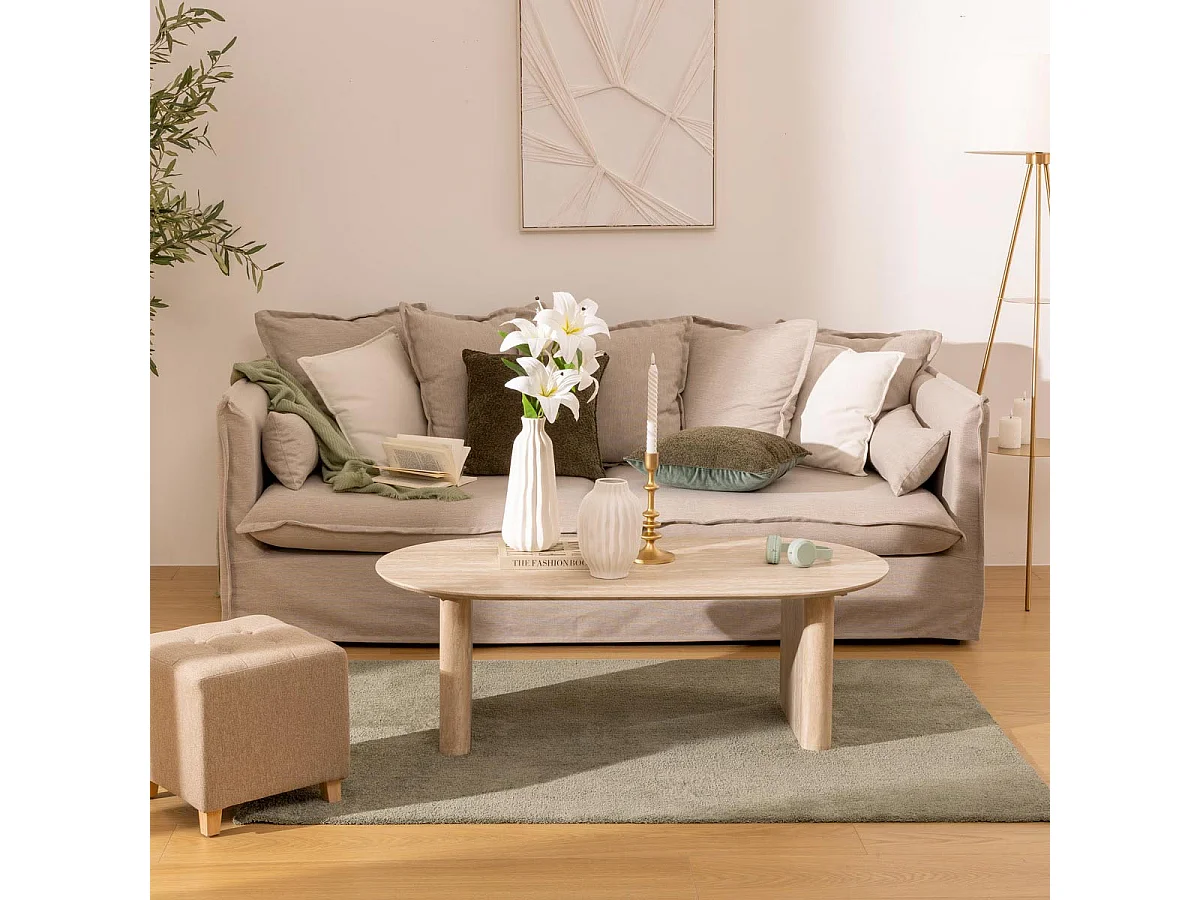 Table Basse Effet Travertin "Anaya" 120cm Beige