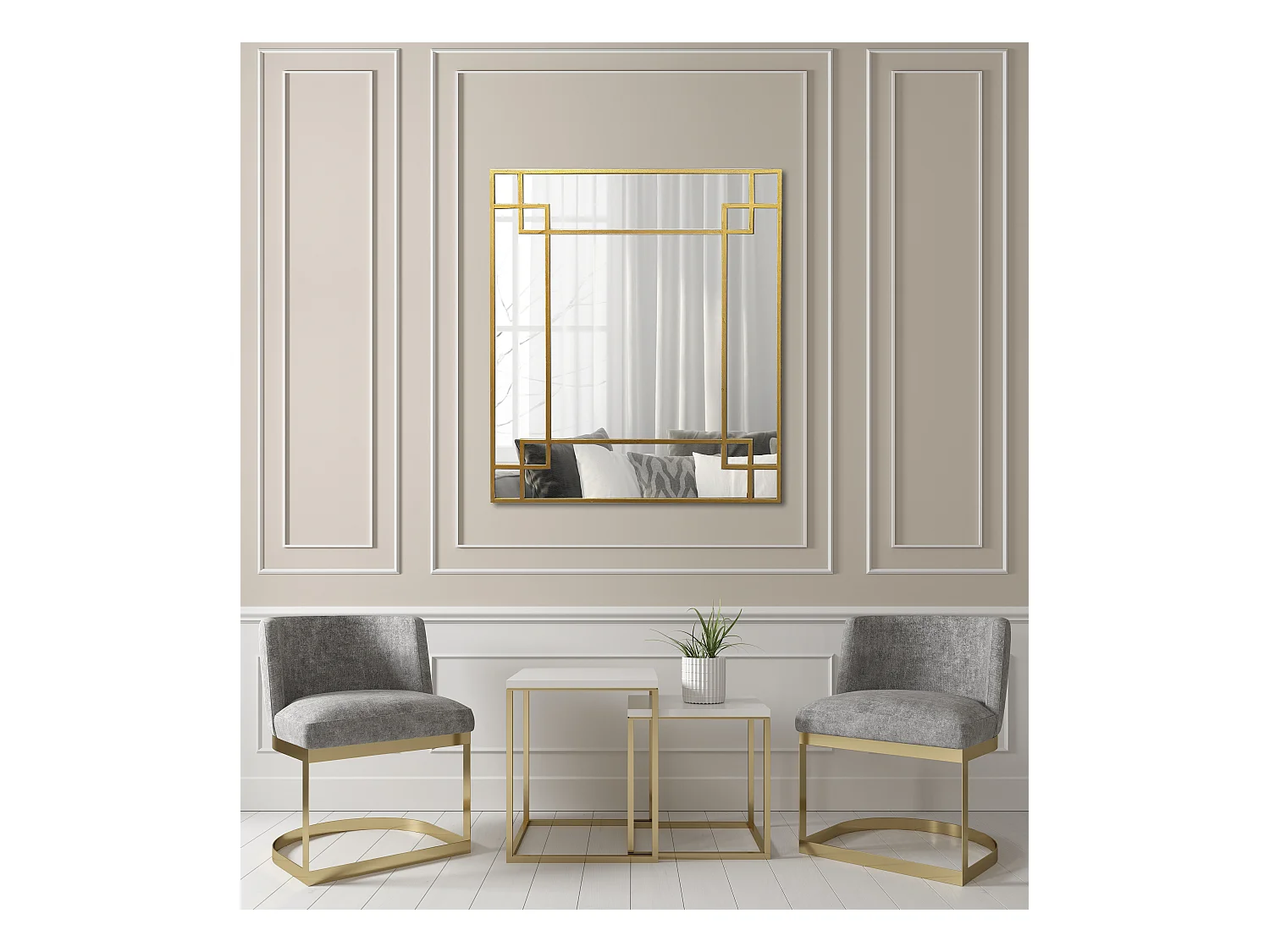 Miroir art déco en métal doré 95x80cm