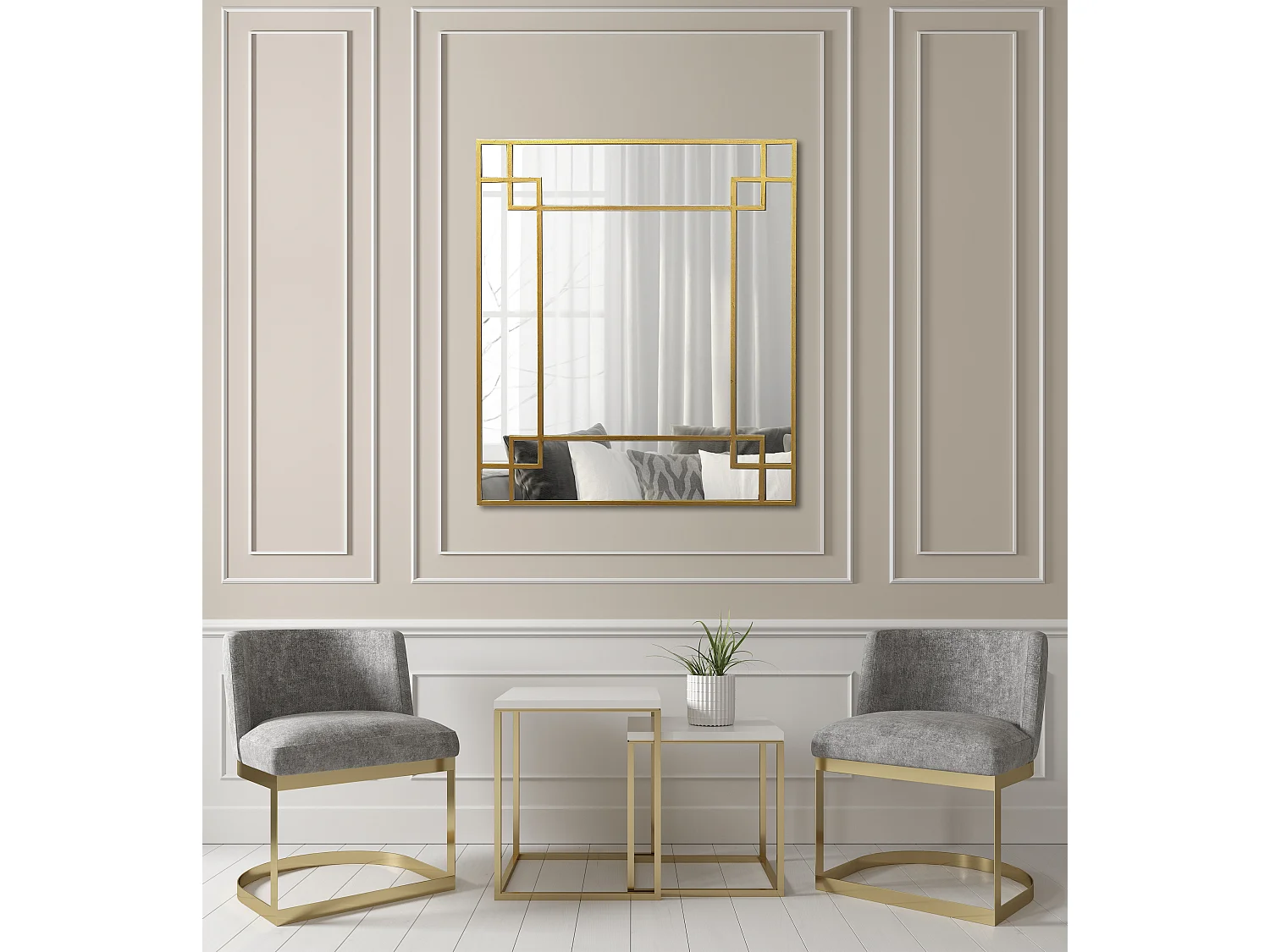 Miroir art déco en métal doré 95x80cm