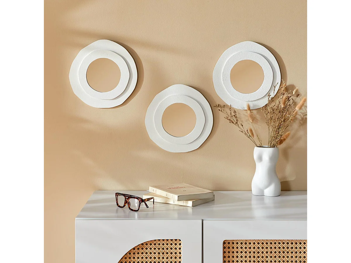 Lot de 3 Miroirs Ronds "Emily" 25cm Blanc