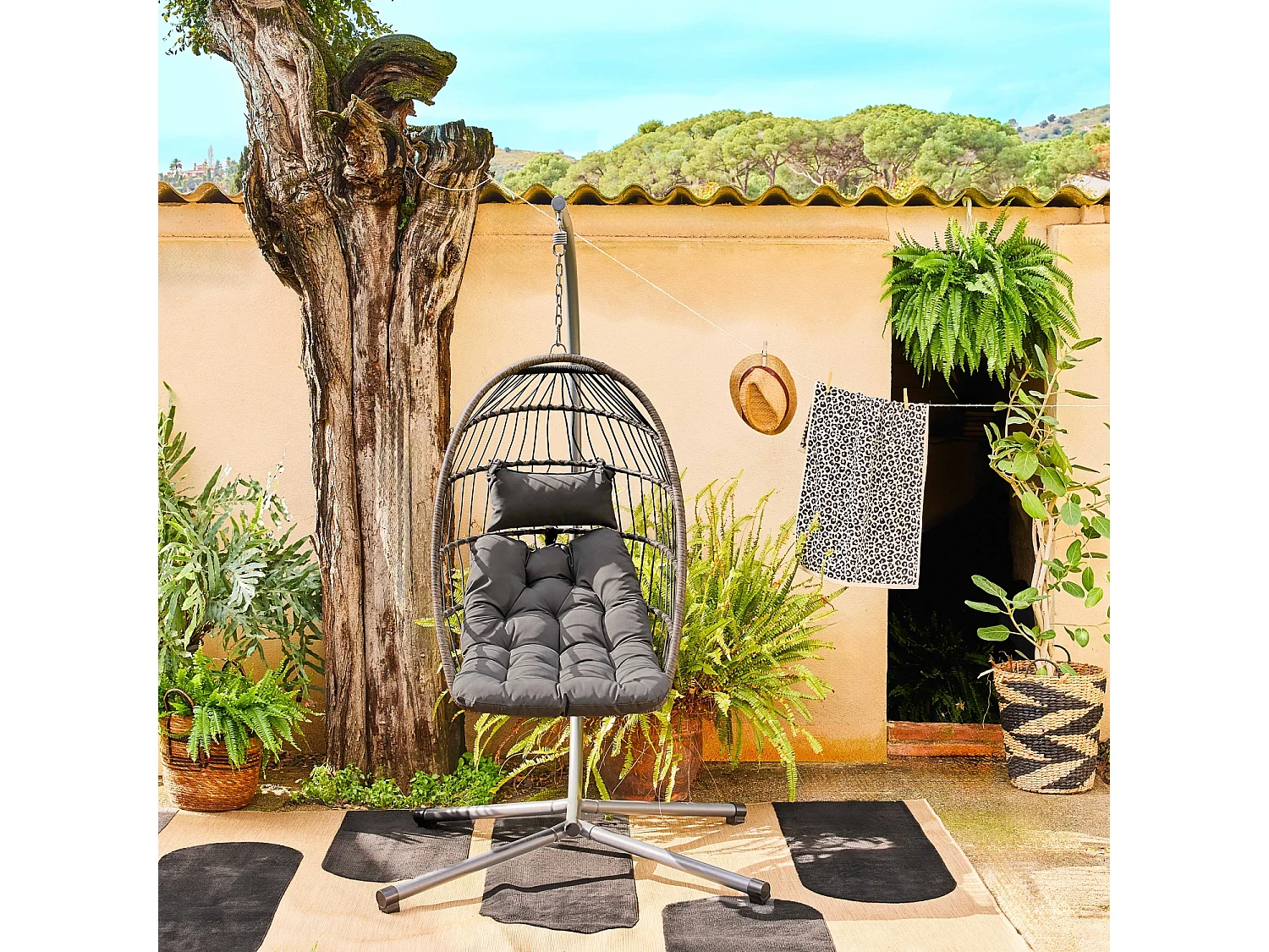 Sillón huevo suspendido de acero antracita