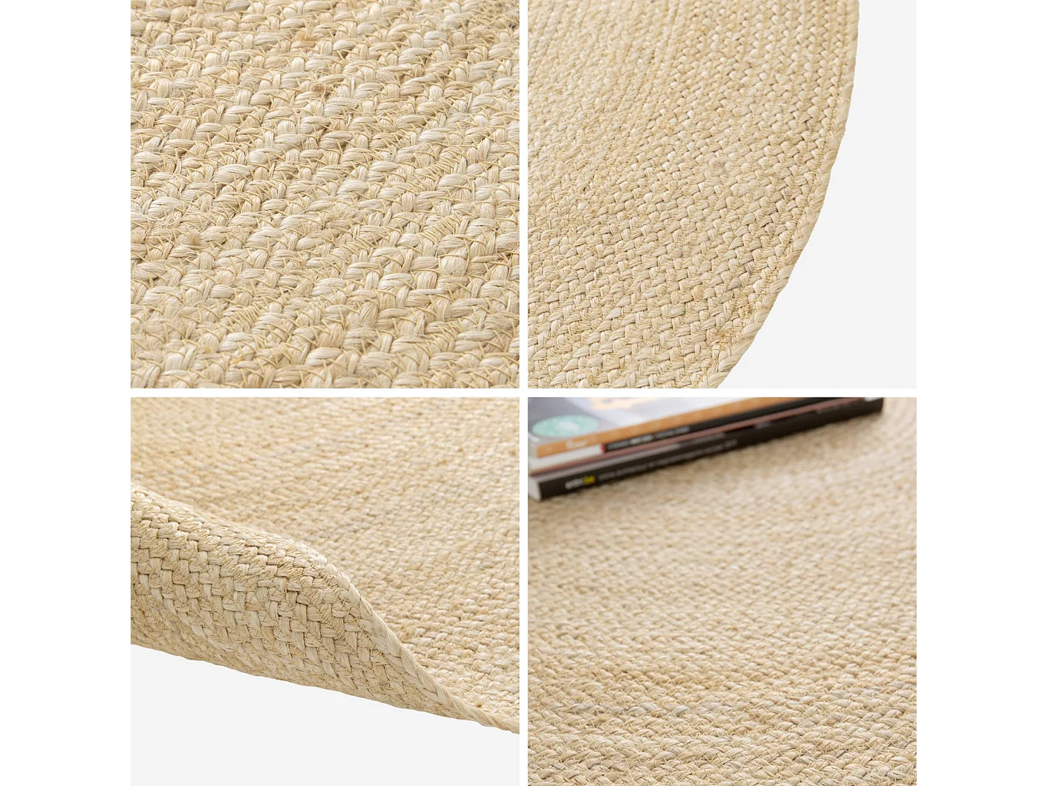 Tapis intérieur PADMA rond jute. naturel. différentes tailles. tissé plat