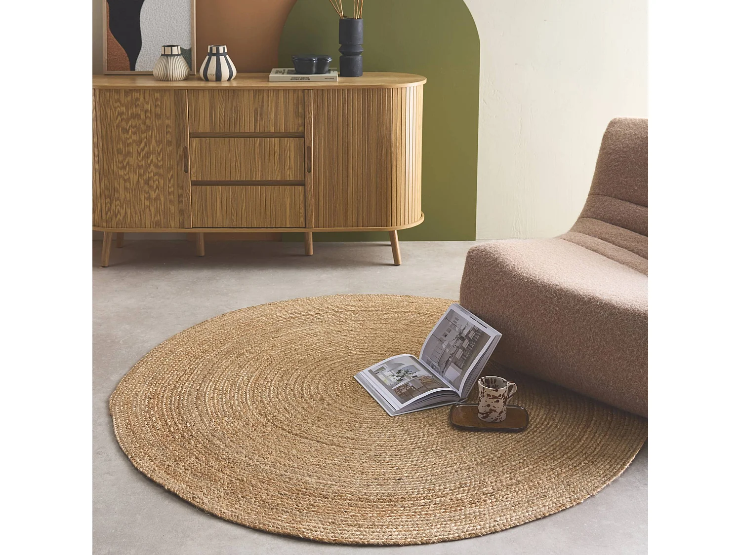 Tapis intérieur PADMA rond jute. naturel. différentes tailles. tissé plat 160cm