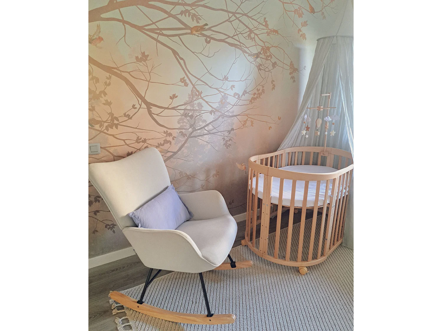 Silla mecedora ARSET Pana Blanco crema