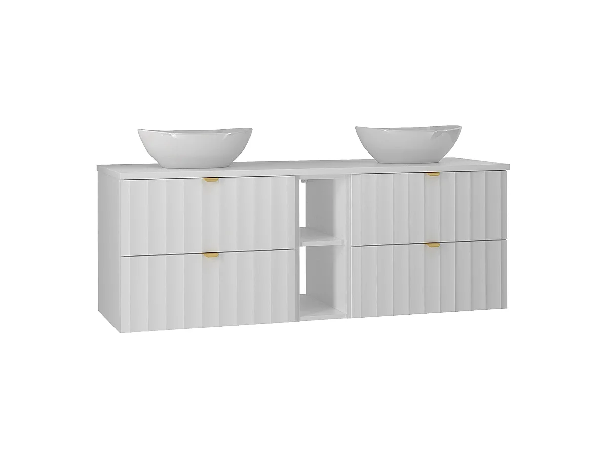 Ensemble meuble double vasque 140cm 2 niches et colonne Lexa Blanc
