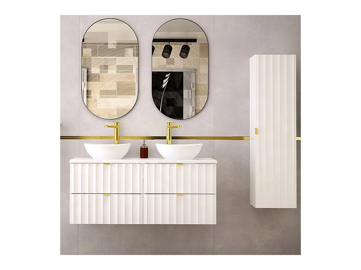 Ensemble meuble double vasque 120cm et colonne Lexa Blanc