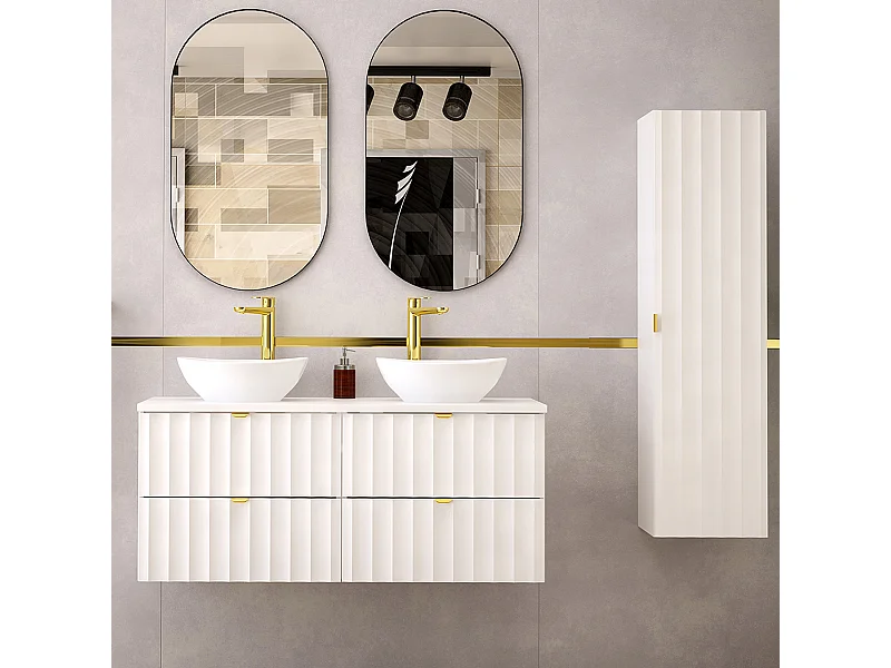 Ensemble meuble double vasque 120cm et colonne Lexa Blanc