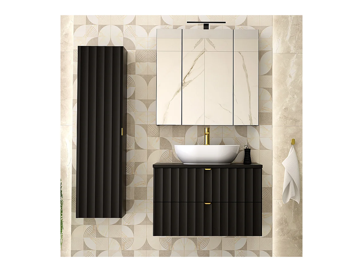 Ensemble meuble simple vasque 80cm et colonne Lexa Noir